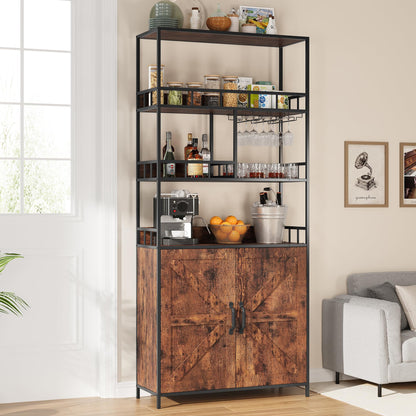 IDEALHOUSE Vintage Industrial Freestanding Wine & Bar Cabinet with Glass Holder - WoodArtSupply