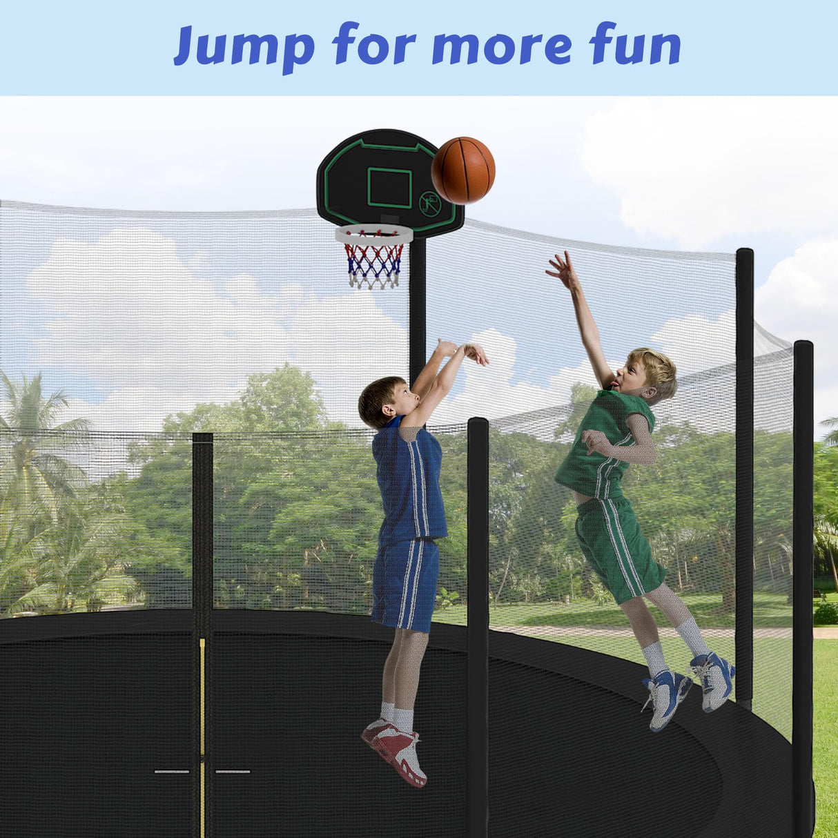 Trampoline 14FT for Kids and Adults with Safety Enclosure Net, Basketball Hoop &Ladder 1500LBS ASTM Compliant Outdoor Recreational Trampoline Merax