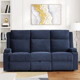 75'' Manual Reclining Sofa with Storage Drawer, 3 Seat Wall Hugger Recliner Couch with Cup Holders, Side Pockets, Chenille Fabric, Compact 3-Person Recliner for RV, Living Room, Apartment (Blue) LURVIA