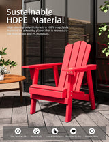 BUPPLEE Adirondack Chair - Durable HDPE Poly Lumber All-Weather Resistant, Oversized Balcony Porch Patio Outdoor Chair for Lawn, Backyard, Deck, Garden, Camping - Easy Installation, Red BUPPLEE