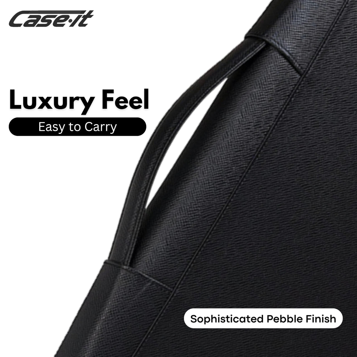 Case-it Executive Zipper Padfolio with Removable 3-Ring Binder and Letter Size Writing Pad, Pebbled Faux Leather Black (PAD-40) Case it