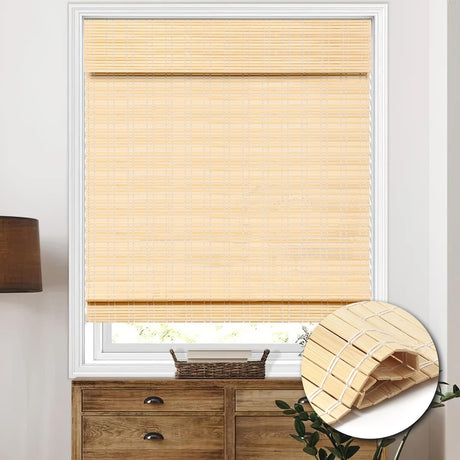 HIDODO Cordless Bamboo Roman Shades, Light Filtering Bamboo Shades Blinds Window Treatment Roll Up Blind for Windows, 36" W x 64" H, Beige HIDODO