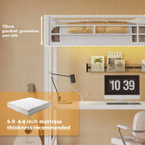 LIKIMIO Loft Bed Twin Size with Desk, Metal Loft Bed Frame with Power Outlet and LED Lighted, Space-Saving, Noise Free, White LIKIMIO