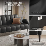 Fadware Faux Leather Couch, Convertible Futon Sofa Bed with Adjustable Backrest, Mid Century Leather Sofa Loveseat with Side Pockets& Metal Leg, Modern Leather Sleeper Sofa for Living Room Bedroom Fadware