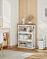 CHOEZON 4-Tier Bookcase, 42.9" Floor Standing Organizer Shelf, Corner Book Stand, Metal Frame, for Study, Bedroom, Living Room, White and Walnut TSJ01WL CHOEZON