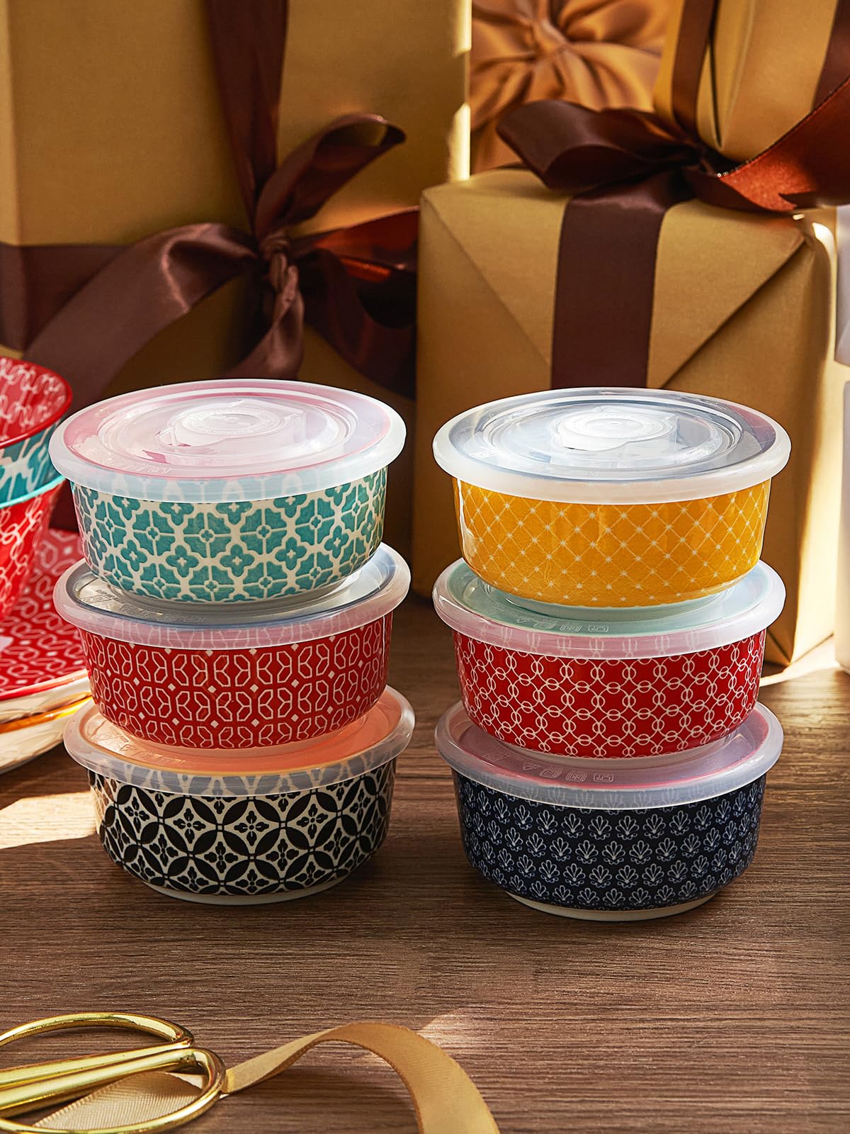DOWAN Ramekins with Lids 4 oz Oven Safe for Creme Brulee Souffle, Ceramic Custard Cups for Baking, Mini Bowls for Pudding Dip Ice Cream, Set of 6, Vibrant Colors DOWAN
