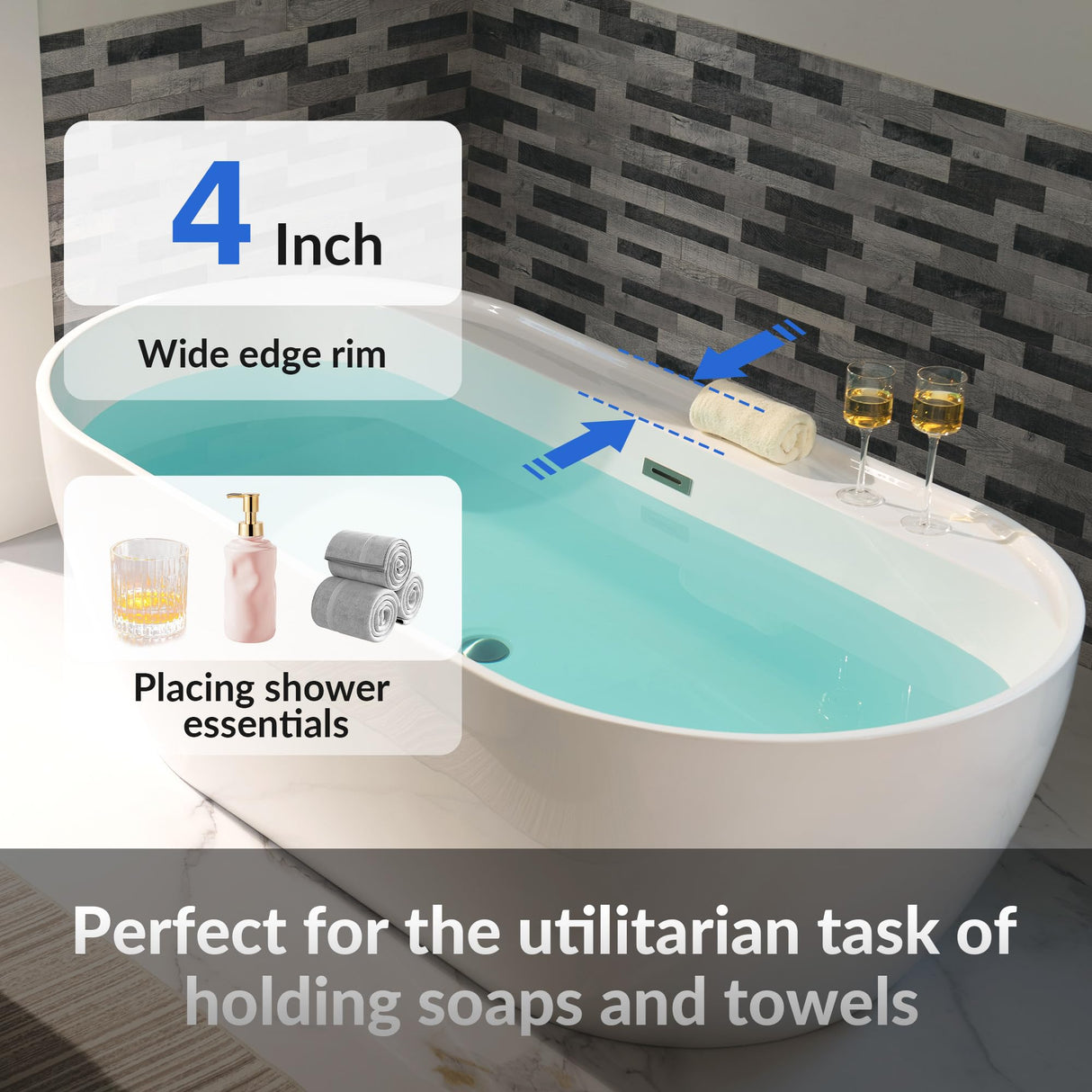 WOODBRIDGE 72" Acrylic Freestanding Bathtub Contemporary Soaking White Tub with Brushed Nickel Overflow and Drain,B0059-BN WOODBRIDGE