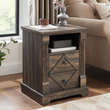 BuildHom Farmhouse Nightstand with Charging Station, 18" Modern Wood Side Table, 2 Drawers End Table & Roman Column Design for Living Room, Bedside Table with Open Shelf for Bed Room, Dark Rustic Oak BuildHom
