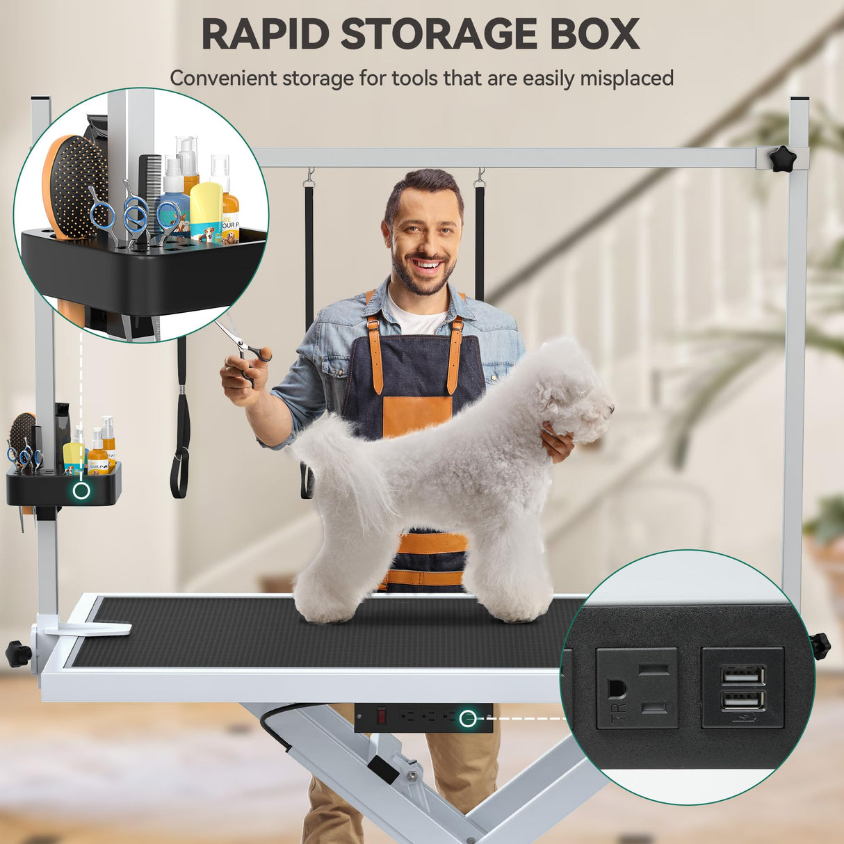 YITAHOME 50" Electric Dog Grooming Table Professional Heavy Duty Pet Grooming Table for Dogs at Home, Aluminium Adjustable Overhead Arm & Tool Organizer, Large Pet Grooming Station White YITAHOME