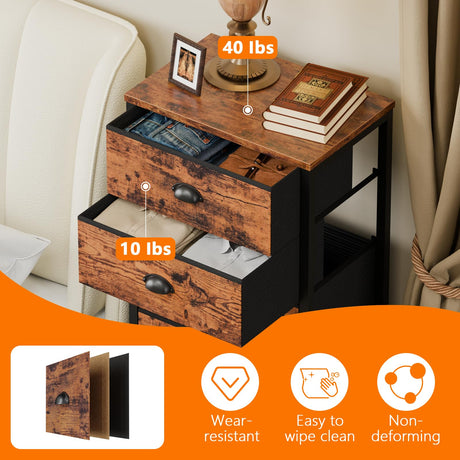 Furnulem Dresser with 7 Drawers,Tall Chest of Drawers Industrial Fabric Dresser for Bedroom,Vertical Storage Tower Bedside Furniture in Living Room,Closet,Entryway-Sturdy Steel Frame(Rustic Brown) Furnulem
