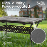 PHI VILLA Outdoor 7 Pieces Expandable Cast Aluminum Dining Set for 6, Extendable Metal Table with Umbrella Hole & Cushioned Wicker Chairs, Dining Furniture Set for Patio, Deck, Yard and Porch PHI VILLA