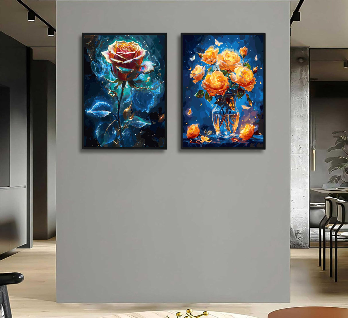 2 Pack Paint by Number Kit 16x20inch Adults Rose Flower Paintings, DIY Acrylic Painting Set with Glowing Rose Orange Roses in Vase, Creative Art Kit for Home Decor and Relaxation Generic