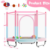60" Trampoline for Kids, 5 FT Toddler Baby Trampoline with Safety Enclosure Net, Indoor or Outdoor Pink/Blue Small Trampolines with Basketball Hoop, Birthday Gifts for Kids, Gifts for Girl Age 3-8 VGMiu