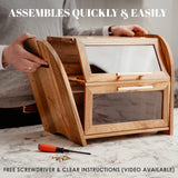 Arise Stylish Acacia Bread Box for Kitchen Countertop, Extra Large 2-Shelf Wooden Bread Storage Container with Clear Windows and Air Vents Keep Bread, Bagels and Rolls Fresh, Self Assembly Apace Living