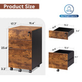 DEVAISE 3 Drawer Rolling File Cabinet with Lock, Wood Under Desk Filing Cabinet fits Letter/Legal/A4 Size for Home Office, Rustic Brown DEVAISE