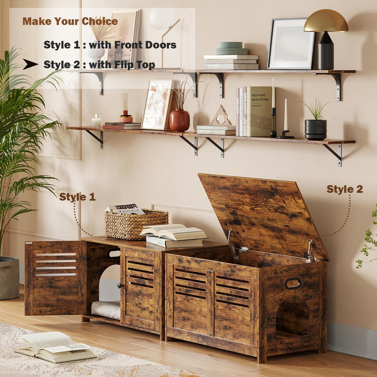 DINZI LVJ Litter Box Enclosure, Flip Top Litter Box Furniture, Hidden Cat Washroom, Wooden Cat House, End Table, 31.5" L x 19.7" W x 19.7" H, Good Ventilation, Easy to Assemble, Rustic Brown DINZI LVJ