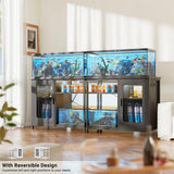 Unikito 20-29 Gallon Fish Tank Stand with Power Outlets & LED Light, Reversible Metal Aquarium Stand with Cabinet for Fish Tank Accessories Storage, Suitable for Reptile Terrarium, Turtle Tank, Black Unikito