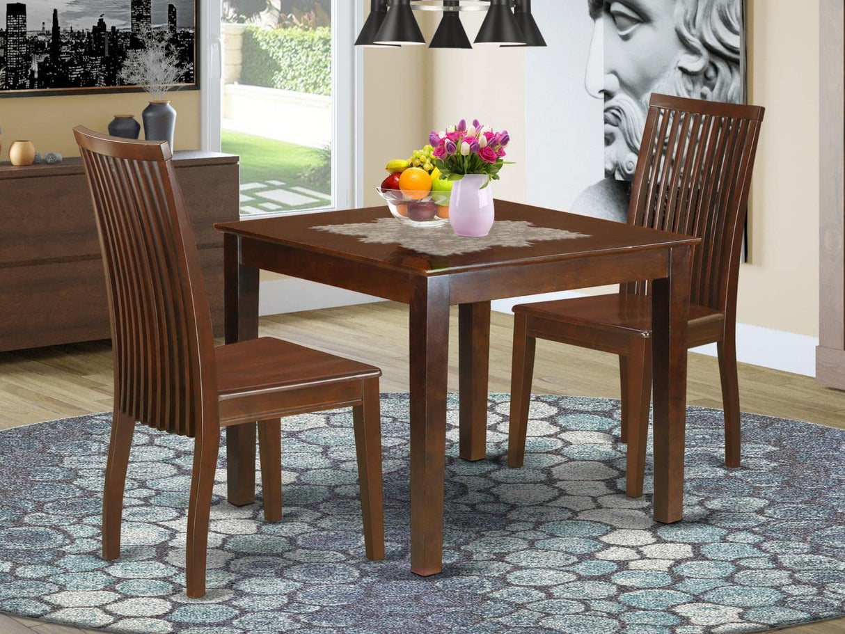 East West Furniture Oxford 3 Piece Modern Set Contains a Square Wooden Table and 2 Dining Room Chairs, 36x36 Inch, Mahogany East West Furniture