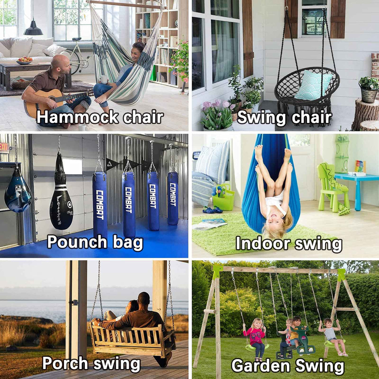 weiatas Hammock Chair Hanging Hardware Kit with Chain and Spring, Heavy Duty Porch Swing Hanger, 360 Swivel Ceiling Hooks for Punching Bag,Gym (Screw) weiatas