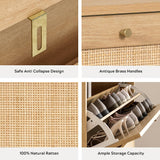 EYYTHUNG Shoe Cabinet with 2 Flip Drawers, Rattan Farmhouse Shoe Organizer, Boho Wooden Hidden Slim Narrow Shoe Rack Cabinet for Entryway, Hallway, Natural Oak EYYTHUNG