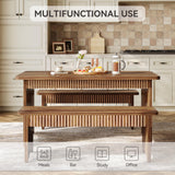 LITTLE TREE 55" Dining Table with 2 Benches, Dining Table Set for 4-6 People, Farmhouse Kitchen Table with Bench, Dining Room Table Set LITTLE TREE