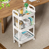 JOYZAN 3 Tier Rolling Carts with Wheels, Utility Cart with Handle and Locking Caster, Storage Cart for Kitchen, Office, Bedroom, Suitable for Diaper, Art Tools, Snack, Craft Storage Cabinet, White JOYZAN