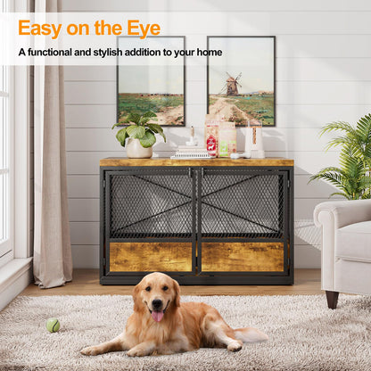 Cooday Heavy Duty Large Dog Crate Furniture, 38 Inch Wooden Dog Crate with Double Doors, Indoor Dog Kennel Furniture, Decorative Pet House End Table, Rustic Brown