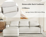 Merax 93"*61" Linen Sectional Couches with Removable Back Cushions and 3 Pillows, Birch Wood L-Shaped Upholstered Modular Sofa Chaise for Living Room, Offices, Apartment, Beige Merax