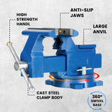 RFRYZE 6" Bench Vise Heavy Duty Ductile Iron Table Top Clamp 360°Swivel Base with Anvil for Electronic Welding Woodworking and Fishing Gear RFRYZE