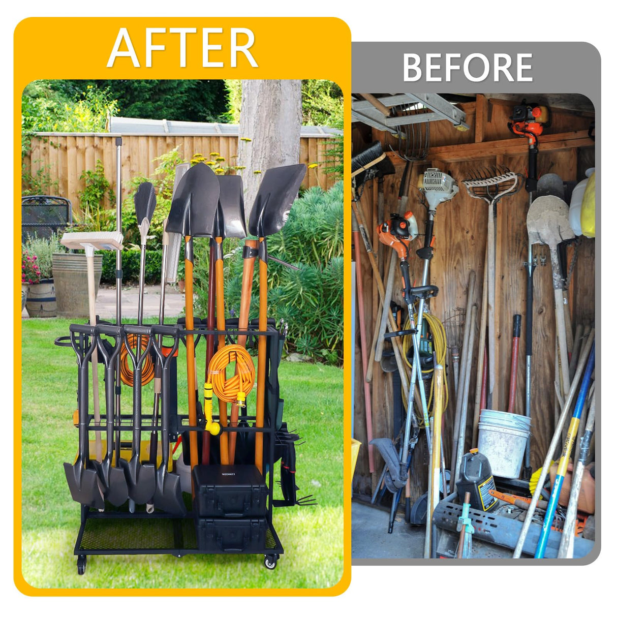 LCMWHOP Garden Tool Organizer - Heavy Duty Garage Storage and Organization with Wheels - Large Garden Tool Storage Holder for Lawn Yard Patio Shed,Garage Shovel Rack LCMWHOP