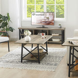 GreenForest Coffee Table with Storage, 39inch Modern 2-Tier Coffee Tables for Living Room, X-Frame Design Farmhouse Coffee Table Space Saving Living Room Small Tables, Easy Assembly, Grey Wash GreenForest