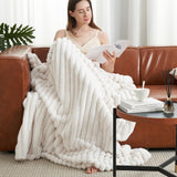 Amélie Home Faux Fur Throw Blanket for Couch, Cozy Fuzzy Fluffy Fur Luxurious Soft Striped Plush Gift Blankets for Family Sofa Chair Bedroom, 55"x70", Ivory Amélie Home