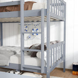 Twin Over Twin Bunk Bed with Storage Drawers, Solid Wood bunk Bed with Ladders and Raised Guardrails for Kids, Convertible into 2 Twin Beds, Bunk Bed Twin Over Twin, Grey Bellemave