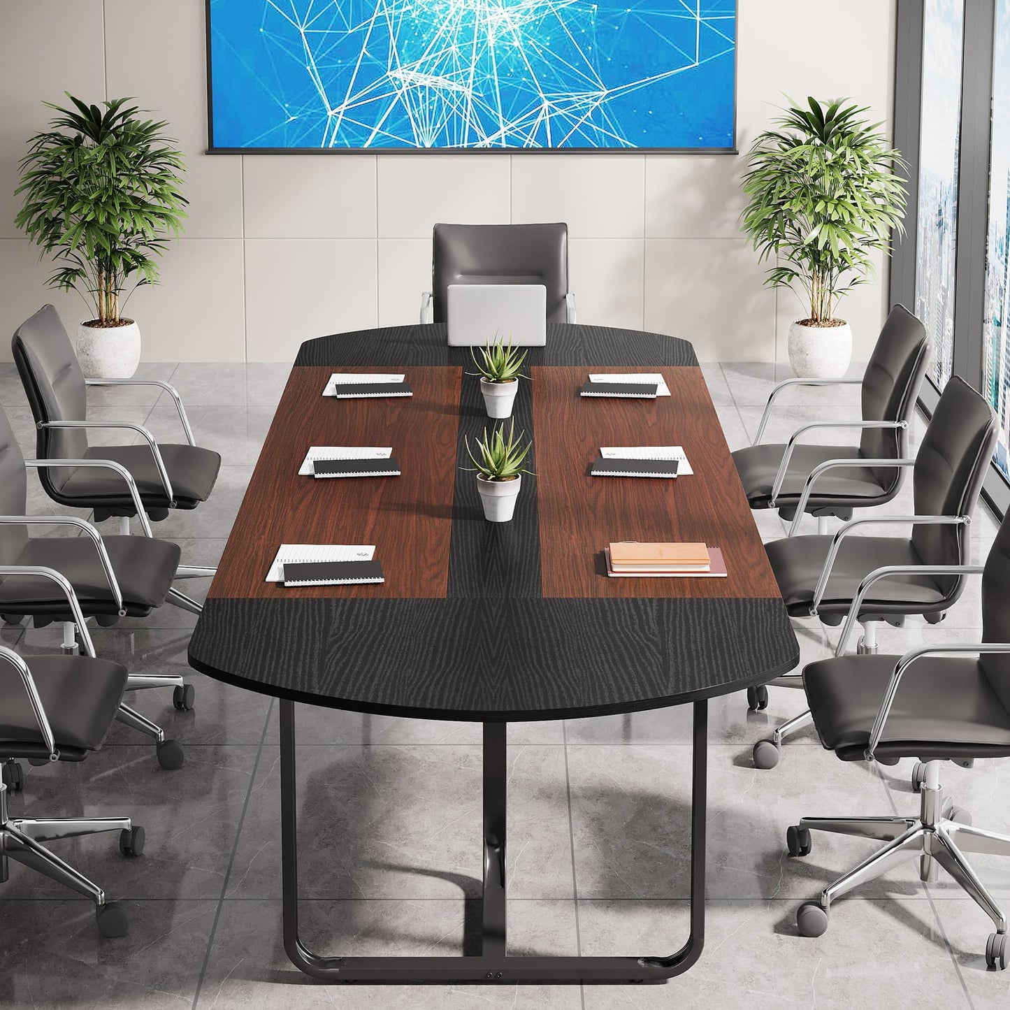 Tribesigns 6FT Conference Table, 70.86" L x 35.43" W x 29.52" H Inches Oval Shaped Meeting Table, Modern Conference Room Seminar Table for Office Meeting Walnut & Black - WoodArtSupply