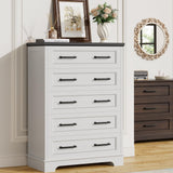 Furmax Farmhouse Dresser for Bedroom, 5 Drawers Dresser, Wood Chest of Drawers, 52" Wide Storage Dressers Organizer for Bedroom, Living Room (White and Black) Furmax