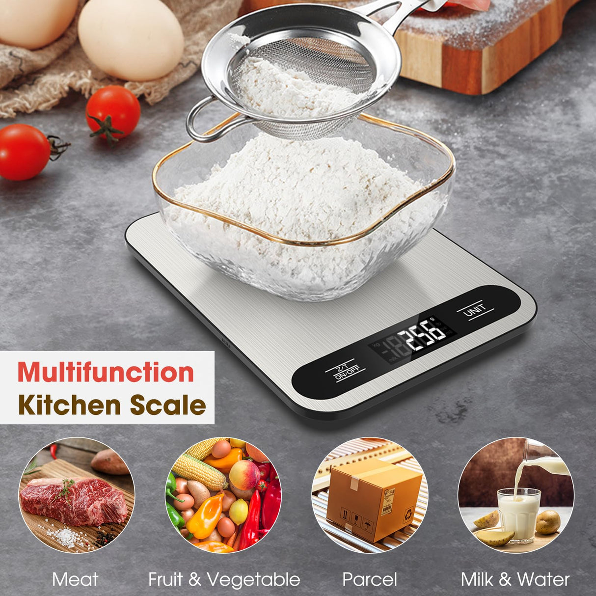 Mik-Nana Food Scale, 22lb Digital Kitchen Scale with 6 Units Tare Function & LCD Display, Stainless Steel Weight Grams and Ounces for Baking, Cooking and Meal Prep (Batteries Included) Mik-Nana