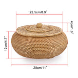 Hipiwe Round Rattan Boxes with Lid Natural Woven Storage Basket Bin Multi-Purpose Wicker Tray Weaving Decorative Shelf Basket Farmhouse Picnic Food Bread Fruit Table Storage Basket Hipiwe