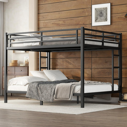 RuiSiSi Queen Over Queen Metal Bunk Bed, Heavy-Duty Queen Bunk Beds with 2 Ladders for Kids Adults, Space-Saving Bunk Bed Frame with Safety Guardrails, Easy Assembly, Noise-Free, Black