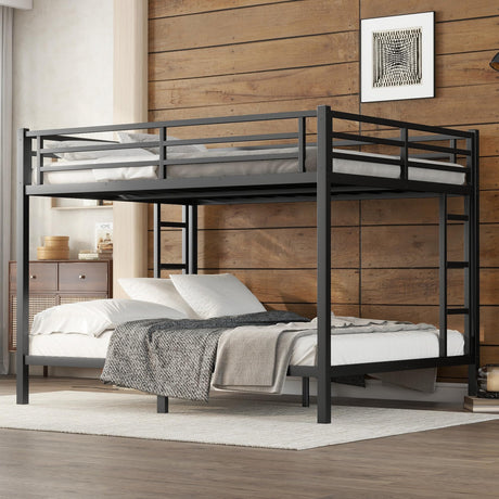 RuiSiSi Queen Over Queen Metal Bunk Bed, Heavy-Duty Queen Bunk Beds with 2 Ladders for Kids Adults, Space-Saving Bunk Bed Frame with Safety Guardrails, Easy Assembly, Noise-Free, Black RuiSiSi