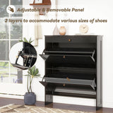 FTZxHKLX Black Narrow Shoe Storage Cabinet with 2 Flip Drawers,Freestanding Hidden Shoe Organizer for Entryway,Shoe Rack Closed Cabinet for Behind Door Entrance, Living Room, Apartment FTZxHKLX