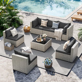 UDPATIO Outdoor Patio Furniture Set, 7-Piece Modular Sectional Sofa with Tea Table, PE Wicker Outdoor Conversation Set for Patio, Garden, Backyard Black UDPATIO