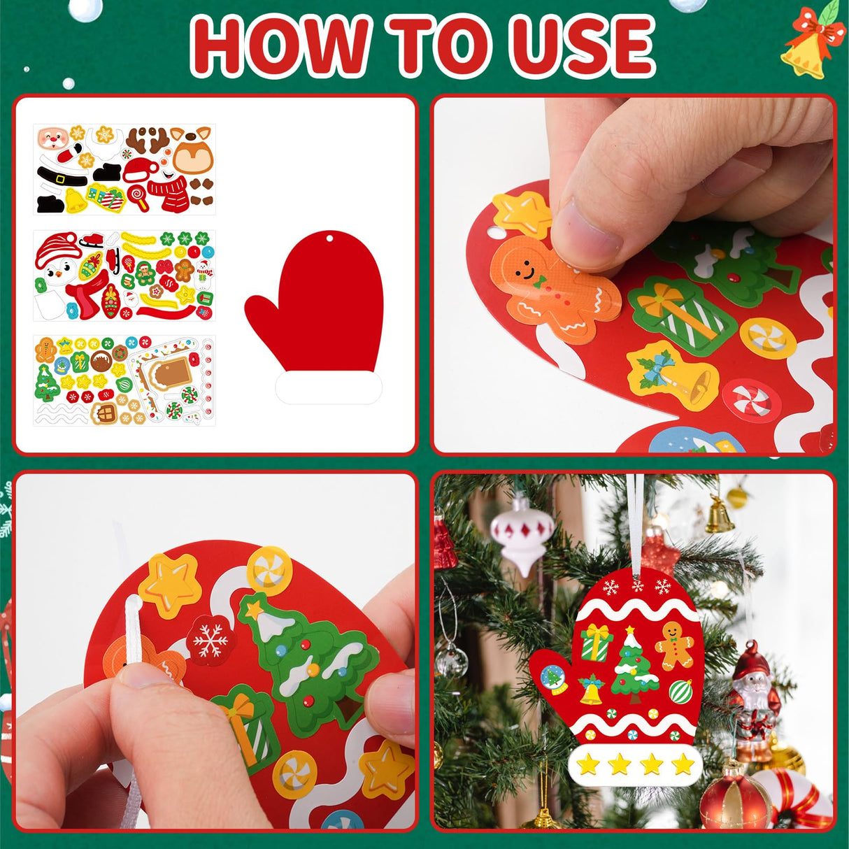 DIY Christmas Craft Kits for Kids, 24Pcs Christmas Tree Ornaments Hanging Craft DIY Santa Claus Gingerbread House Crafts Kit Christmas Penguins Reindeer Gloves Christmas Tree Crafts for Kids (24Pcs) COCHIE