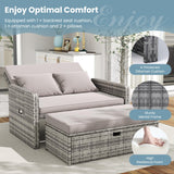Amopatio Wicker Outdoor Daybed - Outdoor Loveseat with Storage Ottoman,4-Level Adjustable Backrest & Cushions, Patio Loveseat for Yard, Balcony, Porch, Garden, Poolside（Grey） Amopatio