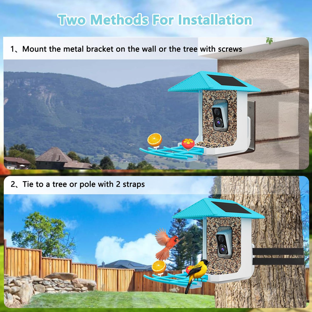 2.5K Smart Bird Feeder with Camera, Birds Watching Camera with AI Identify Bird Species, Outdoor Birds Feeder House with Solar Panel for Bird Lovers (Blue) Tutoview