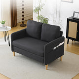 VINGLI 47" Small Couch, Linen Loveseat Sofa Black Mini Couch Mid Century Modern Decor Love Seat for Small Spaces Living Room, Bedroom, Play Room VINGLI