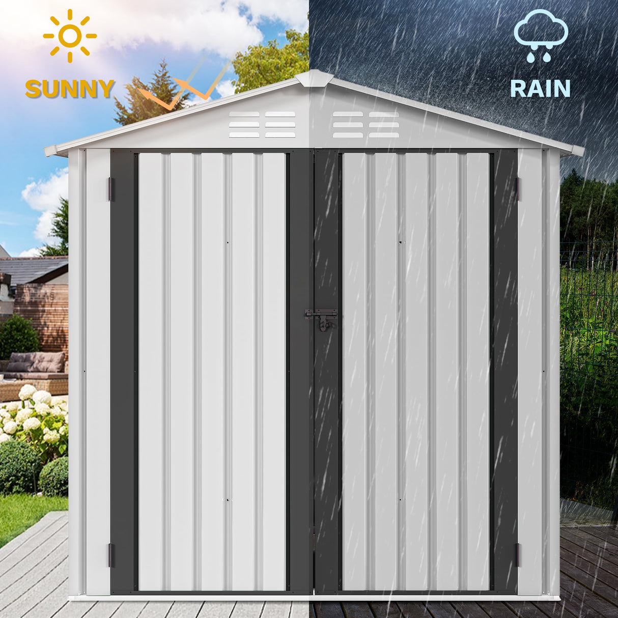 DWVO 6x4ft Metal Outdoor Storage Shed, Waterproof Tool Shed Heavy-Duty Storage Unit with Lockable Door and Vents, Ideal for Bicycles, Tools, Lawnmowers, Backyards, Patios, Lawns - White DWVO