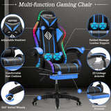 Gaming Chair Massage with LED Lights and Ergonomic Computer Gaming Chair with Footrest High Back Video Game Chairs with Adjustable Lumbar Support Blue and Black VANSPACE