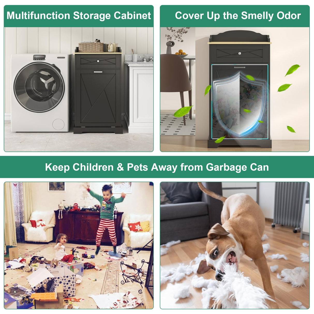 Tilt Out Laundry Hamper Cabinet with Drawer, Tilt Out Trash Can Cabinet 12 Gallon, Kitchen Island with Trash Can Cabinet, Trash Garbage Can Bin Cabinet for Laundry Room, Kitchen (Black, single door) Jehiatek