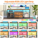 HOOBRO TV Stand with Power Outlet and LED Light, Entertainment Center for TVs Up to 65 Inch, Modern Media Console Table with 2 Non-Woven Drawers, for Living Room, Bedroom, Rustic Brown BF54UDDS01 HOOBRO