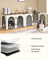 Hzuaneri Dog Crate Furniture, 71" Heavy Duty Dog Kennels with Divider, Pads, Side Table, TV Cabinet, Wooden Dog Crate Furniture for 2 Dogs, Small/Medium/Large Dog, Anti-Chew, White Brown Hzuaneri